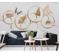 Wallpaper 3D Mural Butterfly Geometric Golden Relief Murals Wallpaper for Bedroom and Living Room Wall Decoration -ZX19364-310x250cm