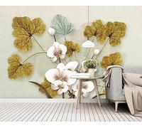 Wallpaper 3D Mural Golden Leaf Butterfly Orchid Simple Murals Wallpaper for Bedroom and Living Room Wall Decoration -ZX10187-400x280cm