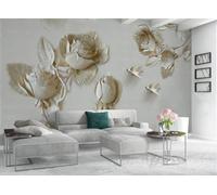 Wallpaper 3D Mural Golden Relief Rose Bird Murals Wallpaper for Bedroom and Living Room Wall Decoration -ZX00458-400x280cm