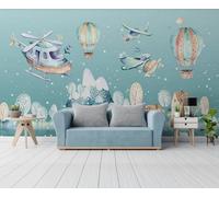 Wallpaper 3D Mural Hand Drawn Cartoon Hot Air Balloon Murals Wallpaper for Bedroom and Living Room Wall Decoration -ZX15951-250x175cm