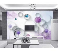 Wallpaper 3D Mural Modern Floral Circular Butterfly Murals Wallpaper for Bedroom and Living Room Wall Decoration -ZX12611-200x140cm