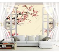 Wallpaper 3D Mural Window Peach Blossom Plum Blossom Photo Mural Home Decor for Living Room and Bedroom -songqians-15366-300cmx210cm