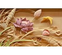 Wallpaper 3D Mural Wooden Carvings Flowers Pink Birds Murals Wallpaper for Bedroom and Living Room Wall Decoration -ZX19382-310x250cm