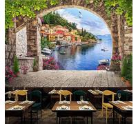 Wallpaper 3D Photo Wallpaper Seaside Town Street Scene 368(W) X254(H) Cm Mural Living Room Kitchen Bedroom Wall 3D Wallpaper Paste Living Room The Wall for Bedroom Mural Office Dining Room - -8731766