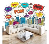 Wallpaper 400 x 280 cm Non-Woven Premium Art Print Comic Art Cartoon City Landscape 3D Wall Mural Decoration Poster Picture Patterned for Livingroom Bedroom Color