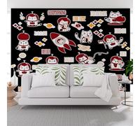 Wallpaper Abstract Animals Cat Rocket Non-Woven Mural 365x254cm(W x H) Modern Photo Cartoon Galaxy Rocket 3D Printed Mural Wallpaper Living Room Home Decoration Wall Murals for Children's Room