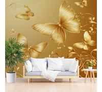 Wallpaper Abstract Floral Butterfly in Gold Non-Woven Feature Wallpaper Gilded Floral and Butterfly Theme Poster Mural for Living Room Bedroom Restaurant 150x105cm(W x H) Wall Decoration Wall Mural
