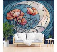 Wallpaper Abstract Irregular Geometric Non-Woven Feature Wallpaper Plant Floral Blue Theme Poster Mural for Living Room Bedroom Restaurant 365x254cm(W x H) Wall Decoration Wall Mural