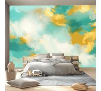 Wallpaper Abstract Print Wall Mural 3D Photo Removable Peel and Stick Self-Adhesive 250 x 175 cm, Silk Fabric for Living Room Bedroom Nursery Home Decoration - Mint Green Gradient Cloud Pattern