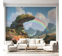 Wallpaper Anime Forest Fantasy Mountain 260 x 170 cm Non-Woven Wall Mural, DIY Rainbow Mushrooms Wallpaper Mural, Living Room Bedroom Backdrop TV, Art Poster Mural Wallpaper