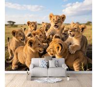 Wallpaper Art Photo Lion, Jazzy Wallpaper Safari Hunting 450x315cm 3D Optical Illusion Decorative Wall Panels Modern Photomurals Walls Art Easy Apply for Home Bedroom