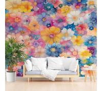 Wallpaper Art Photo Nature Floral Colorful 500x317cm(W x H) Mural Wallpaper Non-Woven Poster Picture Photo Modern Decorative Watercolor Plants and Floral for Living Room Bedroom Wall Decoration