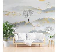 Wallpaper Art Photo Painted Mountain Gold Foil Scenery 500x317cm(W x H) Mural Wallpaper Non-Woven Poster Picture Photo Decorative Natural Sunset Scenery Grey for Living Room Bedroom Wall Decoration