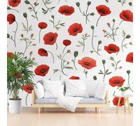 Wallpaper Art Photo Painted Plant Red Flowers 500x280cm(W x H) Mural Wallpaper Non-Woven Poster Picture Photo Modern Decorative Natural Flowers for Living Room Bedroom Wall Decoration