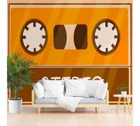 Wallpaper Art Photo Vintage Music Cassette Yellow 350x256cm(W x H) Mural Wallpaper Non-Woven Poster Picture Photo Modern Decorative Geometry Tape for Living Room Bedroom Wall Decoration