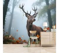 Wallpaper Bedroom 250x180cm Elk Forest Kitchen Wallpapers Canvas-Based 3D Mural with Oil Paint Texture, Seamless Layout, Perfect for Cosy bedrooms EB24-2269