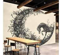 Wallpaper Bedroom 250x370cm Crescent Moon Flower Horse Bedroom Wallpaper Oil-Textured Canvas Wall Set with Seamless Panels for Stylish Home Office or Studio Corner EB24-5170