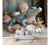 Wallpaper Bedroom 250x420cm 3D Undersea Crocodile Kitchen Wallpaper Seamless Oil Canvas Panels, Ideal for a Relaxing Bedroom ambience or Creative Studio Backdrop EB24-5263
