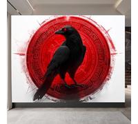 Wallpaper Bedroom 250x420cm Crow Totem Kitchen Wallpaper Seamless Oil Canvas Panels, Ideal for a Relaxing Bedroom ambience or Creative Studio Backdrop EB24-4442