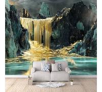 Wallpaper Bedroom 250x420cm Golden Falls Peak Kitchen Wallpaper Seamless Oil Canvas Panels, Ideal for a Relaxing Bedroom ambience or Creative Studio Backdrop EB24-2958
