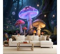 Wallpaper Bedroom 250x420cm Night Mushrooms Kitchen Wallpaper Seamless Oil Canvas Panels, Ideal for a Relaxing Bedroom ambience or Creative Studio Backdrop EB24-2130