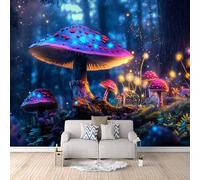 Wallpaper Bedroom 250x420cm Night Mushrooms Kitchen Wallpaper Seamless Oil Canvas Panels, Ideal for a Relaxing Bedroom ambience or Creative Studio Backdrop EB24-2151