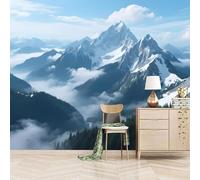Wallpaper Bedroom 300x210cm Beautiful Snowy Mountains Wallpaper for Living Room Modern 3D Mural with Oil Painting Finish on Canvas, Seamless for Full-Wall Home Feature Decor EB24-1515