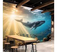 Wallpaper Bedroom 300x210cm Underwater Whale Wallpaper for Living Room Modern 3D Mural with Oil Painting Finish on Canvas, Seamless for Full-Wall Home Feature Decor EB24-2788