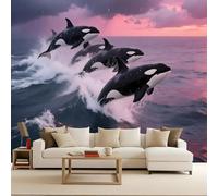 Wallpaper Bedroom 350x260cm Killer Whales On The Floral Wallpaper Seamless Multi-Panel Art Set Made from Oil Canvas, Perfect for Minimalist Living Spaces EB24-2726