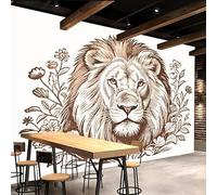 Wallpaper Bedroom 350x260cm Simple Line Flower Bush Lion Floral Wallpaper Seamless Multi-Panel Art Set Made from Oil Canvas, Perfect for Minimalist Living Spaces EB24-973