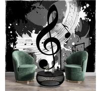 Wallpaper Black and White Musical Notes 150 x 130 cm 3D Effect Hip Hop Music Theme Photo Panoramic Wallpaper Wall Mural for Modern Painting Living Room Bedroom Art Decoration Poster Murals Wall G635