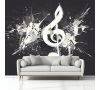 Wallpaper Black and White Musical Notes 250 x 175 cm 3D Effect Music Photo Panoramic Wallpaper Wall Mural for Modern Painting Living Room Bedroom Art Decoration Poster Murals Wall G1317