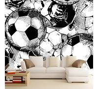 Wallpaper Black Non-Woven Print Wall Mural Deco - Simple Cartoons Sports Football Photo Wall Paper for Living Room Kitchen Bedroom 400 x 280 cm (W x H) 3D Panoramic Home Decoration