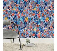 Wallpaper Blue Orange Floral Peel and Stick Wallpaper Removable Wallpaper for Bedroom Bathroom Kitchen Living Room Decor Vinyl Stick on Wallpaper Self Adhesive Wallpaper 1P (40x250cm)