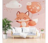 Wallpaper Cartoon Animal Fox Hot Air Balloon 390x260cm(W x H) Wall Mural Non-Woven 3D Mural Wallpaper Stickers Cloud Flower Removable Wall Paper Modern for Living Room Bedroom Kitchen Hallway