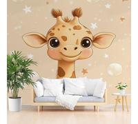 Wallpaper Cartoon Animal Giraffe Non-Woven Mural 300x210cm(W x H) Modern Photo Geometric Stars Yellow 3D Printed Mural Wallpaper Living Room Home Decoration Wall Murals for Children's Room