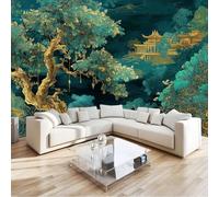 Wallpaper Chinese Style Architecture, Murals Mountains Water Plants 400 X 280 Cm Home Décor Wallpaper Dark Green for Bedrooms Hallways Restrooms Or Lounges - Trendy Stylish Feature Wall