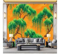Wallpaper Chinese, Wall Mural Retro Plants Willow Trees 350 X 256 Cm Non-Woven Large Mural Orange Color for Bedroom Living Room - Room Decor Adhesive Wallpaper for Kids Teens Adult