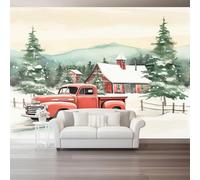 Wallpaper Christmas Vintage Cottage Wall Mural - Wallpaper for Living Room Tv Backdrop, Green Indoor Non-Woven Photo Wall Painting for Children's Room 150 x 105 cm (W x H)