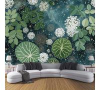 Wallpaper Circles, Lines, Leaves Family Wall Mural Silk Cloth Art Design Watercolor Painting Of A Pond Photo Wallpaper for Living Room Bedroom Backdrop Wall Decor Poster Picture 150x105cm, Dark Green