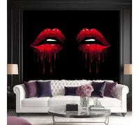 Wallpaper Close-Up Red Lips Romance Photo Mural Murals Wall Art Modern Wallpaper Red Black Non-Woven Murals 250 x 175 cm (W x H) for Living Room Bedroom Restaurant Wall Decoration