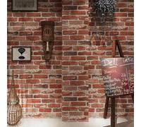 Wallpaper Decoration， Rustic Reddish Brown Brick 3D Brick and | Stone Pattern Effect Russet Brick Pattern Industrial Anti Texture Slate for Bedroom Living Room Lounge Hallway