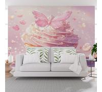 Wallpaper Dessert Cake Butterfly Purple Non-Woven Mural 500x317cm(W x H) Modern Photo Dream Dessert Cake 3D Printed Mural Wallpaper Living Room Home Decoration Wall Murals for Children's Room
