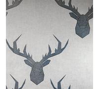 Wallpaper Empire Nina Hancock Designer Geometric Stag Grey Linen and Blue Wallpaper