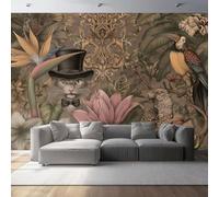 Wallpaper Fantasy Cat and Bird Brown and Pink Non-Woven Premium Art Print Fleece Wall Mural Decoration 400 x 280 cm Living Room Bedroom Home Decoration TV Backdrop Wall Brown Pink
