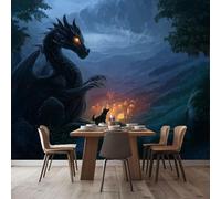 Wallpaper Fantasy Dragon Forest Path Photo Mural Murals Wall Art Modern Wallpaper Black Dark Gray Non-Woven Wallpaper 250 x 175 cm (W x H) for Living Room Bedroom Restaurant Wall Decoration