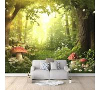 Wallpaper Fantasy Mushroom Garden Red Green 118" X 83" (300 X 210 Cm Wxh) 3D Panoramic Custom Wallpaper Mural, Non-Woven Fabric, Modern Poster Decoration for Bedroom, Corridor Poster