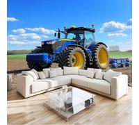 Wallpaper Farm Sky Tractor Custom Size Murals Blue Brown Removable Peel and Stick Self-Adhesive Silk Fabric Large Photo Wallpapers for Living Room Bedroom Nursery Office 200 x 140 cm