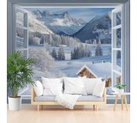 Wallpaper Farmhouse Snowy Scenery Non-Woven Feature Wallpaper Jungle Snowy Mountain Scenery Theme Poster Mural for Living Room Bedroom Restaurant 150x105cm(W x H) Wall Decoration Wall Mural