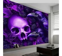 Wallpaper for Living Room, Gothic Dream Crow Skull Wall Art for Bedroom, Purple Wall Murals for Bedrooms, Non-Woven Premium Fleece Waterproof Photo Wallpaper 3D, 250 x 175 cm